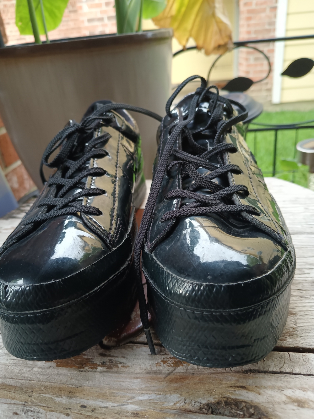 Converse Navy Patent Platform Sneakers
